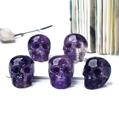 Резные фигурки черепа из натурального аметиста, статуи для украшения рабочего стола для домашнего офиса