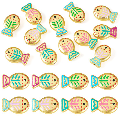 12 pièces 4 couleurs peinture cuite perles en verre émaillé, poisson