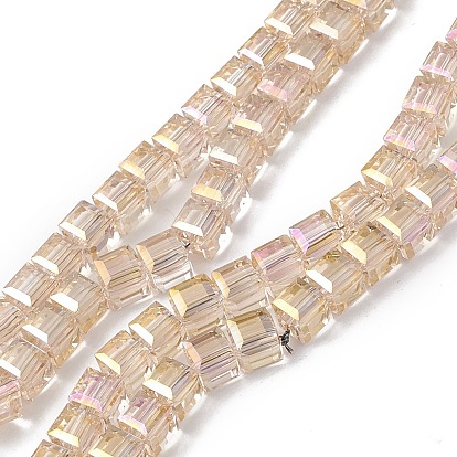 Transparent Electroplate Glass Beads Strands, Faceted, Cube, AB Color Plated