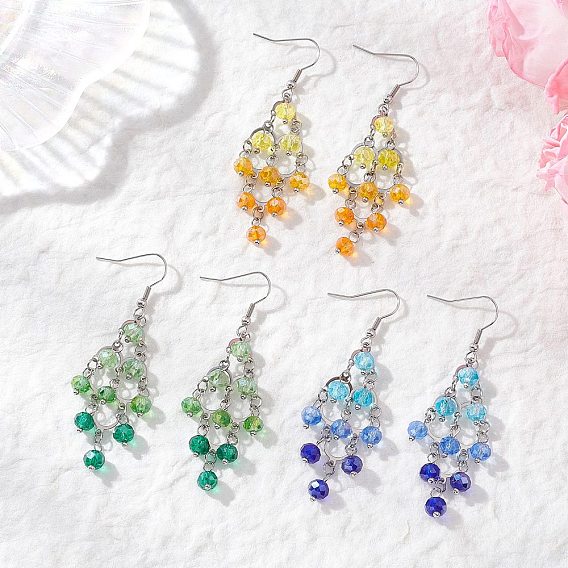 Серьги-подвески из ромбовидных стеклянных бусин, с 316 хирургическими крючками для серег из нержавеющей стали, цвет нержавеющей стали