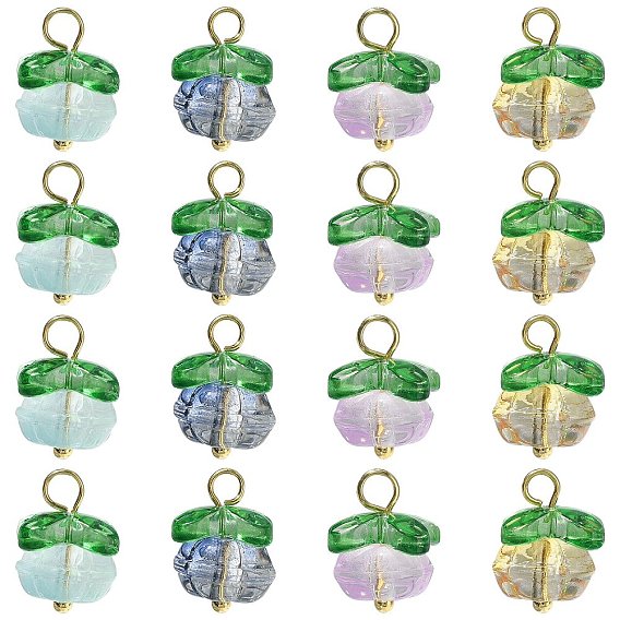 20шт 4 цвета подвески лэмпворк ручной работы, с фурнитурой позолоченной латунной, тыква с подвеской в виде листьев
