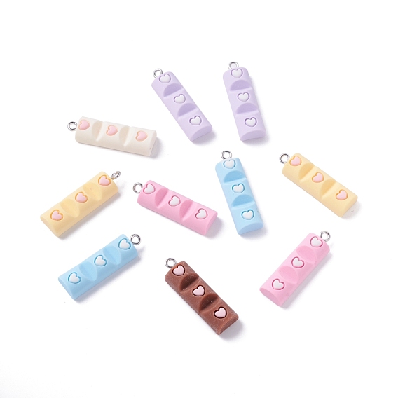 Resin Pendants, with Platinum Iron Peg Bail, Rectangle with Heart