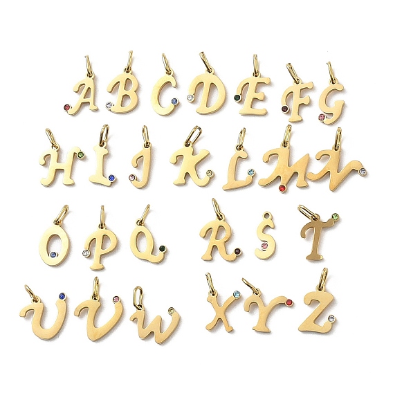 304 Stainless Steel Cubic Zirconia  Charms, Letter A~Z Shapes Charms