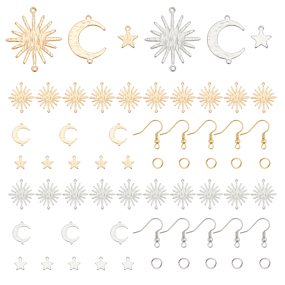 246Pcs 10 Style Brass Links Connectors, Brass Pendant, Brass Earring Hooks, Iron Open Jump Rings