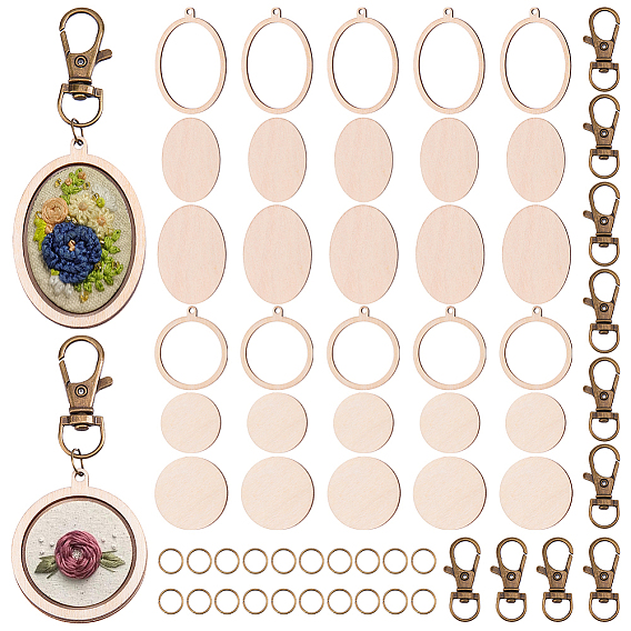 10 Sets Wood Pendant Cabochon Settings, with 10Pcs Alloy Swivel Clasps and 20Pcs Iron Jump Rings, for Jewelry Keychain DIY Craft Making