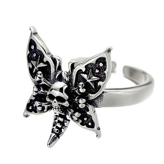 Латунные манжеты с открытыми кольцами, череп с бабочкой