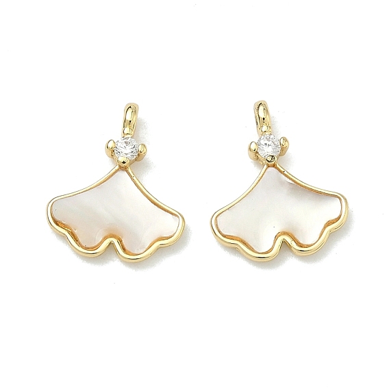 Латунные микропаве прозрачные кубические циркониевые подвески, лист прелести, с естественной оболочке, без свинца и без кадмия, стойки покрытие, долговечный