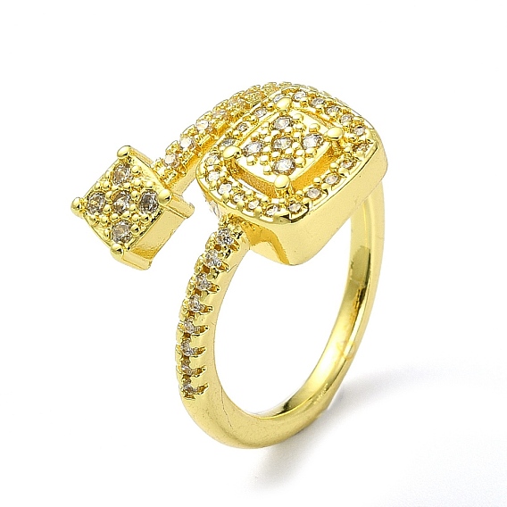 Brass with Cubic Zirconia Open Cuff Ring, Square