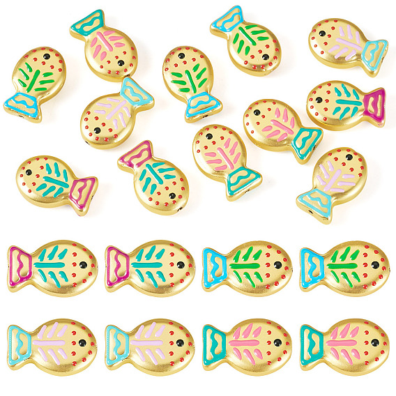 12Pcs 4 Colors Baking Paint Glass Enamel Beads, Fish