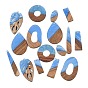 Walnut Wood & Opaque Resin Pendants, Mixed Shapes Charm, with Glitter Powder