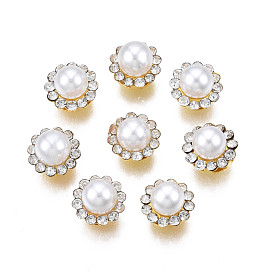 Coudre sur strass, avec des réglages de dents de fer, abs perle d'imitation, fleur