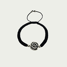 Bracelet à maillons en alliage de fleur rose, bracelets réglables tressés en polyester