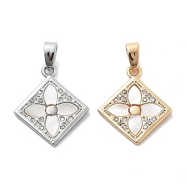 Латунные микро проложить кубического циркония подвески, без кадмия, без никеля и без свинца, с оболочкой, ромб с цветочным шармом