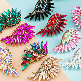 Bohemian-style Colorful Rhinestone Earrings with Exaggerated Fan-shaped Wings