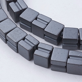 Non-magnetic Synthetic Hematite Beads Strands, Frosted, Cube