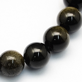 Natural Golden Sheen Obsidian Round Beads Strands