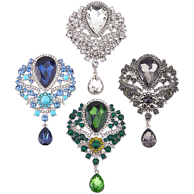 4 pièces 4 broches en alliage de zinc et strass en forme de larme, de couleurs variées, pour vêtements, platine