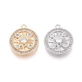 Подвески из латуни с прозрачным фианитом, плоские круглые прелести