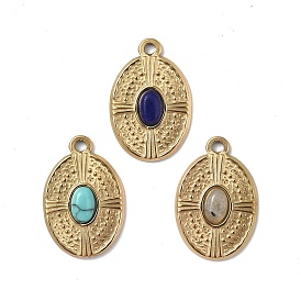 Vacuum Plating 201 Stainless Steel Gemstone Pendants, Real 18K Gold Plated, Oval Charms