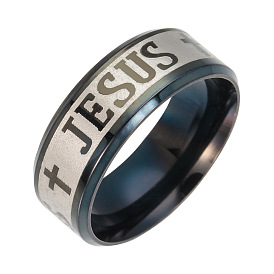 Stainless Steel Wide Band Finger Rings, For Easter, Word Jesus