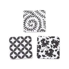 3 d pendentifs en acrylique imprimés, noir et blanc, carrée