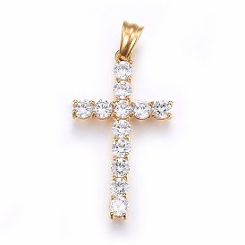 304 подвески из нержавеющей стали, с кубического циркония, крестик, прозрачные