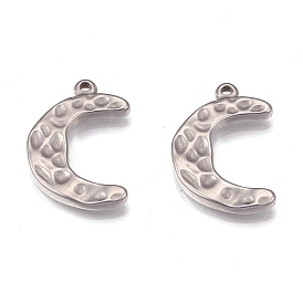 304 Stainless Steel Pendants, Moon, Crescent, Textured