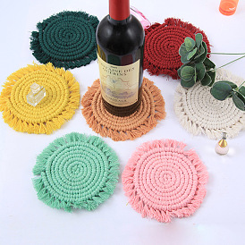 Nordic hand-woven color cotton rope coaster round tassel coaster table mat placemat heat insulation pad creative placemat