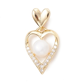 Подвески из натурального барочного жемчуга кеши, латунные подвески в виде сердца из прозрачного кубического циркония с микропаве, белые