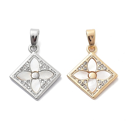 Латунные микро проложить кубического циркония подвески, без кадмия, без никеля и без свинца, с оболочкой, ромб с цветочным шармом