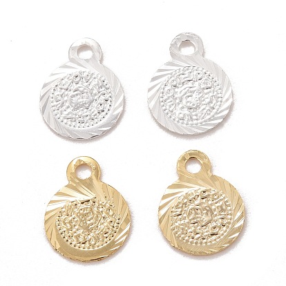 Rack Plating Eco-friendly Brass Charms, Lead Free & Cadmium Free, Long-Lasting Plated, Flat Round with Textured Pattern