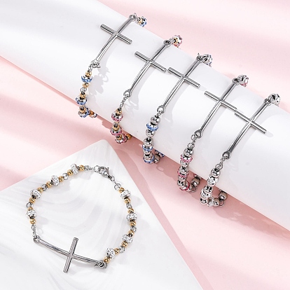201 из нержавеющей стали ссылку цепи браслеты, с 304 застежками из нержавеющей стали и стразами из полимерной глины для женщин, крестик