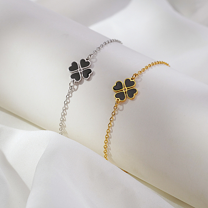 Браслеты из нержавеющей стали в форме сердца с клеверными звеньями, браслеты-цепочки для женщин