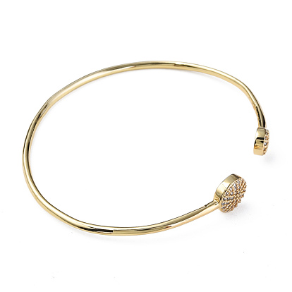 Cubic Zirconia Flat Round Open Cuff Bangle, Real 18K Gold Plated Brass Jewelry for Women