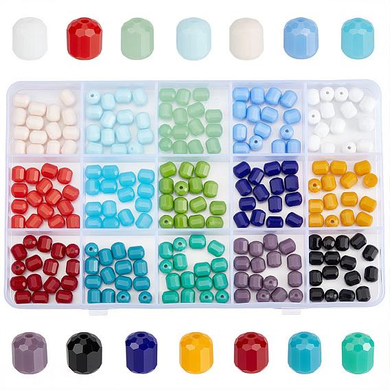 225Pcs 15 Colors Opaque Glass Beads Strands, Faceted Barrel