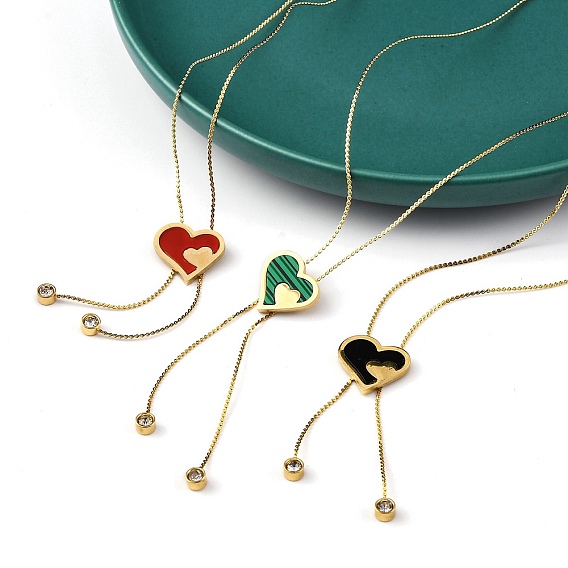 Вакуумное покрытие pvd 304 эмалированное ожерелье из нержавеющей стали с подвеской в виде сердца, ожерелья с кисточками из горного хрусталя для женщин, золотые