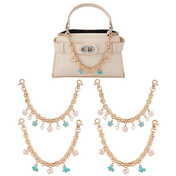 4 шт 2 стили сплав эмаль бабочка цветок подвеска железная сумка декоративные цепи, с застежками, золотые