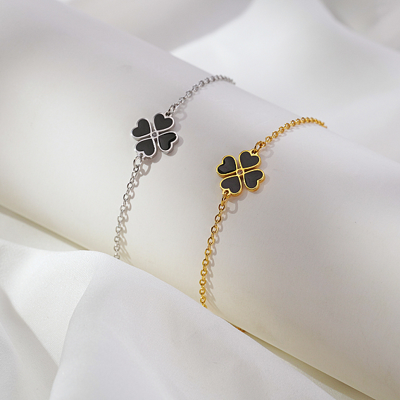 Браслеты из нержавеющей стали в форме сердца с клеверными звеньями, браслеты-цепочки для женщин