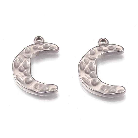 304 Stainless Steel Pendants, Moon, Crescent, Textured