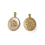 Brass Micro Pave Clear Cubic Zirconia Pendants, with  Natural Shell, Real 18K Gold Plated, Nickel Free, Oval with Flower