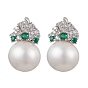 Натуральные жемчужные ушные шпильки, с стерлингового серебра микро проложить кубических выводы циркония, круглые
