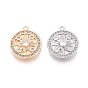 Подвески из латуни с прозрачным фианитом, плоские круглые прелести