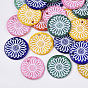 Spray Paint Freshwater Shell Pendants, Printed, Flat Round with Daisy Flower