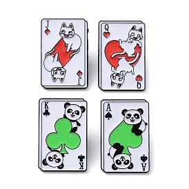 Black Zinc Alloy Brooches, Playing Card with Cat/Panda Enamel Pins for Men Women