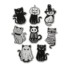 Halloween Themed Double-sided Printed Acrylic Pendants, Cat Shape