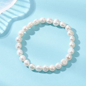 Эластичные браслеты из натурального культивированного пресноводного жемчуга, круглые