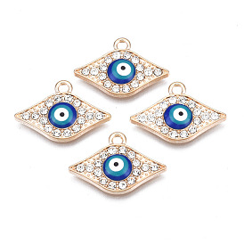 Alloy Enamel Pendants, with Crystal Rhinestone, Light Gold, Cadmium Free & Lead Free, Evil Eye Charms