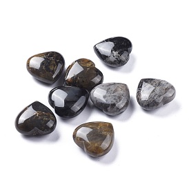Natural Black Silver Leaf Jasper Heart Love Stone, Pocket Palm Stone for Reiki Balancing