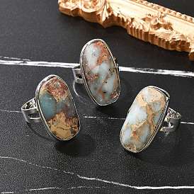 Кольца из натуральной аква-терра-яшмы, с латунными украшениями для женщин, без кадмия и без свинца