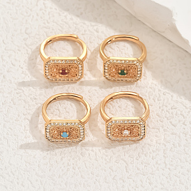 Геометрические полые латунные микропаве кубические цирконии регулируемые кольца для женщин
